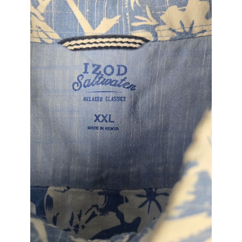 Izod Saltwater Relaxed Classics Mens XXL Blue Tropical Sailboat‎ Cotton Shirt - Picture 4 of 12